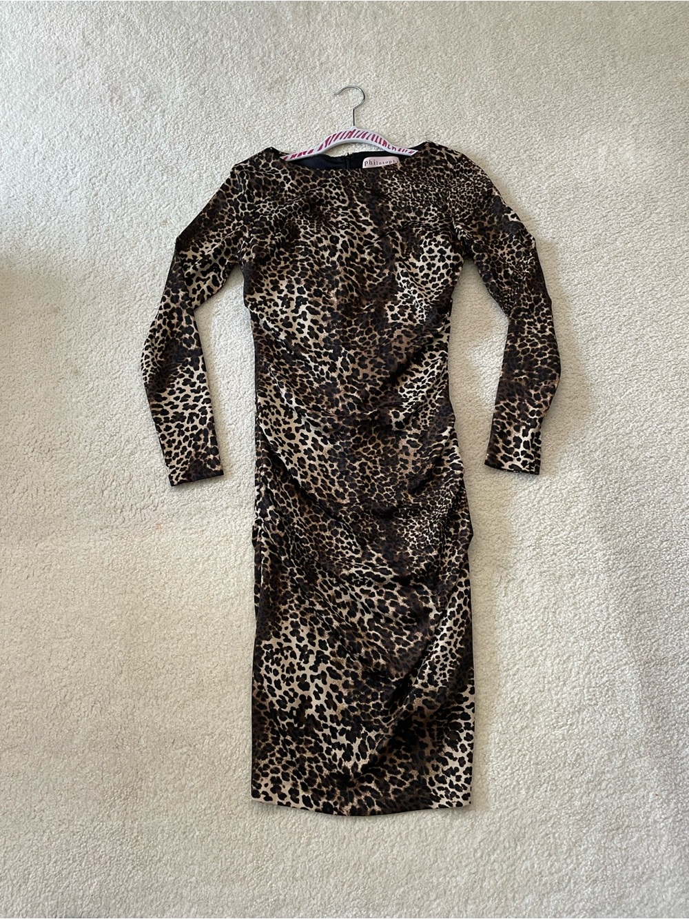 Philosophy Leopard Print Long Sleeve Ruched Bodycon Dress Women's Medium